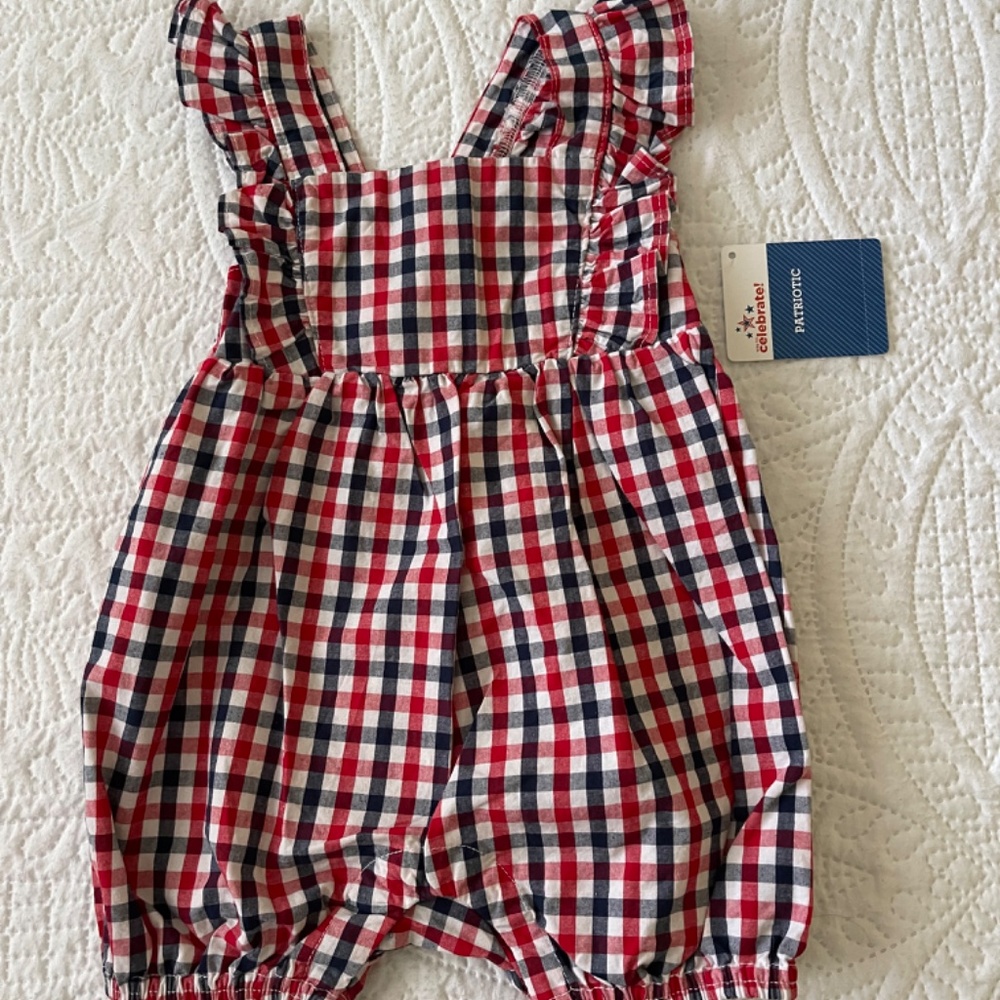 Carter's Red, White & Navy Gingham Ruffle One-Piece Bodysuit